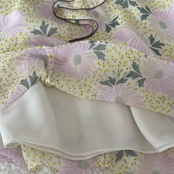 Ted Baker London pink green silver bead Floral Ruffle Blouse-2 - Picture 7 of 14